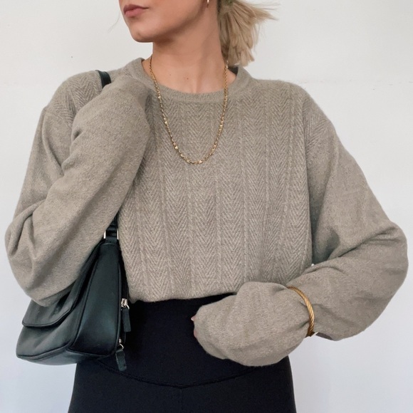 Oatmeal Butter Soft Minimalist Oversized Slouchy Knit Sweater Top - Picture 1 of 5